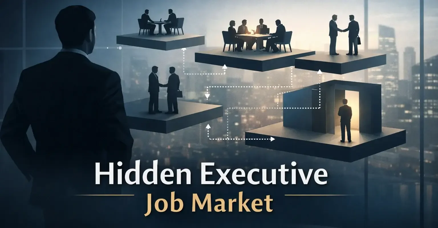 Hidden executive job market illustration showing unposted leadership roles filled through relationships and targeted outreach